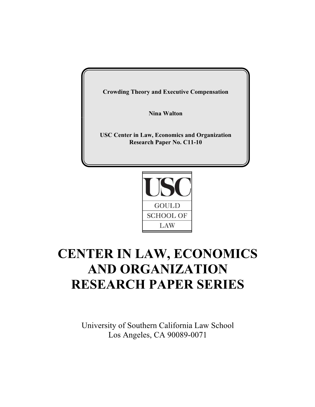 Crowding Theory and Executive Compensation FINAL