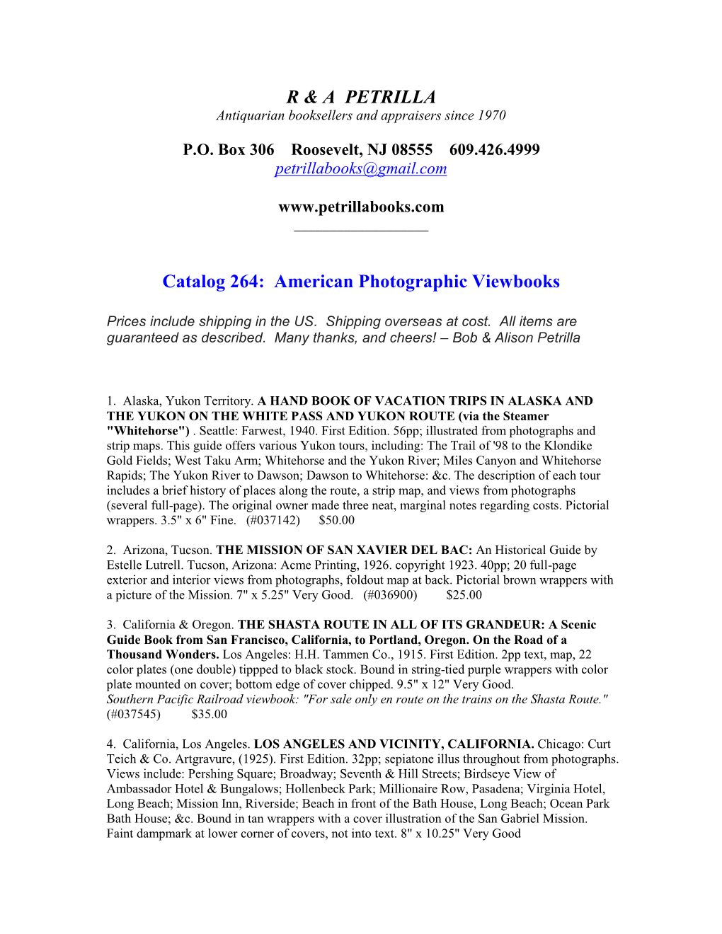 R & a PETRILLA Catalog 264: American Photographic Viewbooks