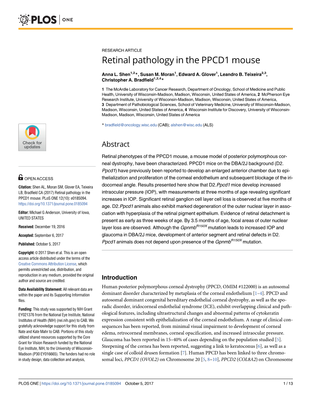 Retinal Pathology in the PPCD1 Mouse