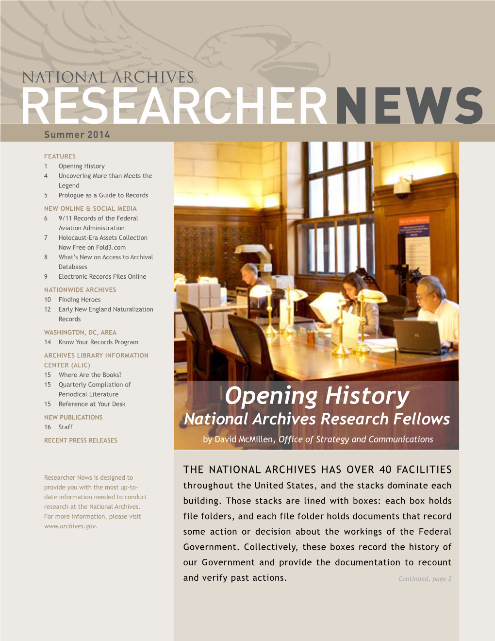 National Archives Researcher News