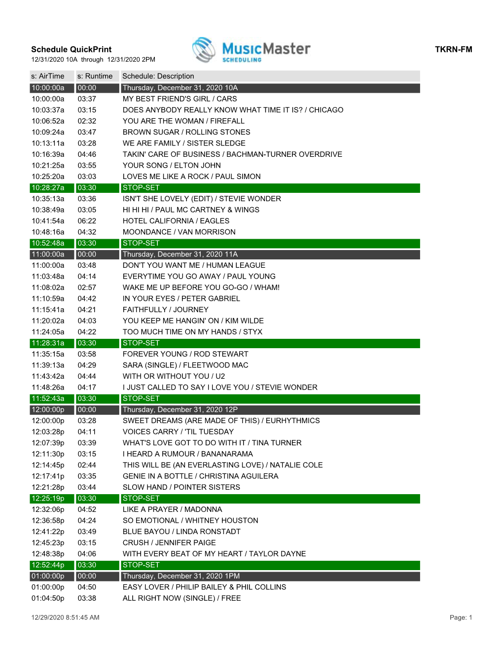 Schedule Quickprint TKRN-FM