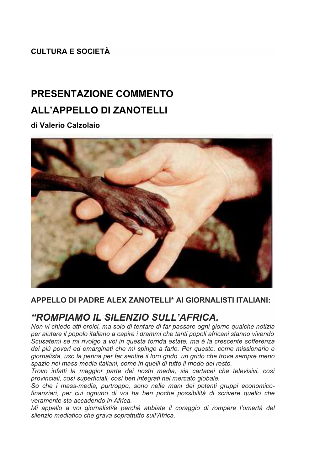 Presentazione Commento All'appello Di Zanotelli