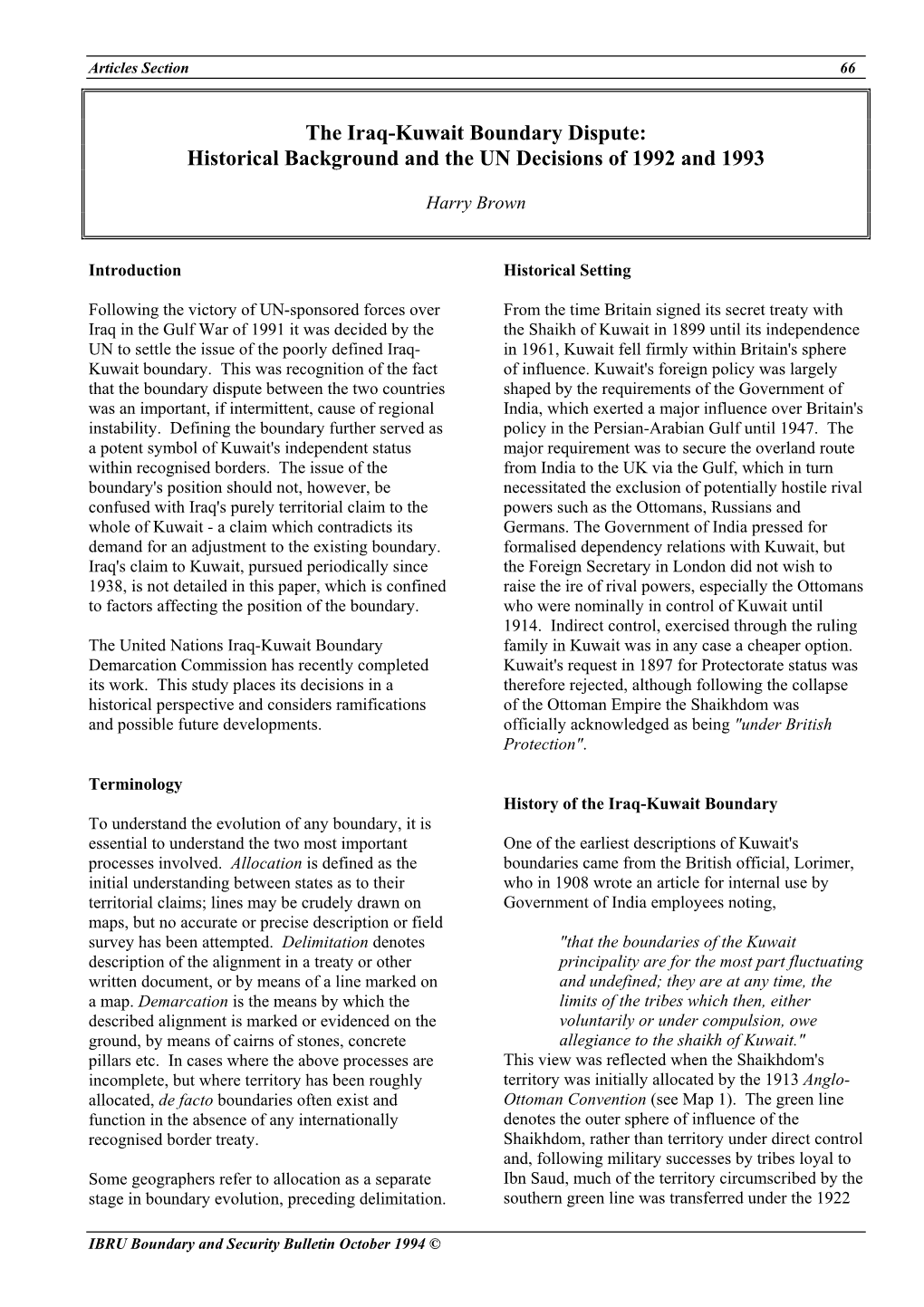 The Iraq-Kuwait Boundary Dispute: Historical Background and the UN Decisions of 1992 and 1993