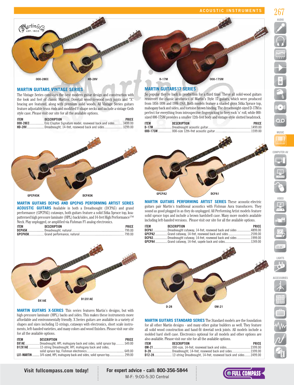 For Expert Advice - Call: 800-356-5844 M-F: 9:00-5:30 Central 268 ACOUSTIC INSTRUMENTS