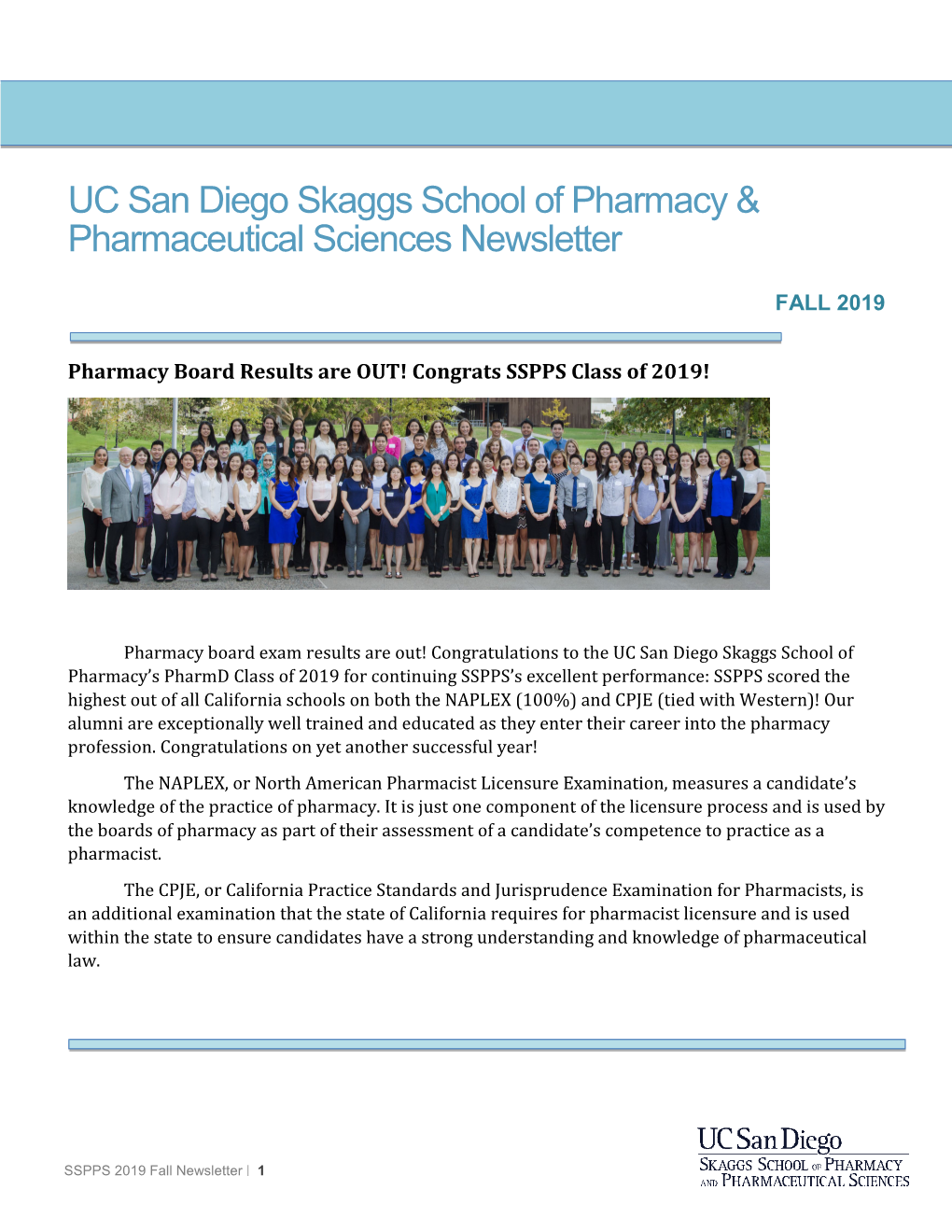 UC San Diego Skaggs School of Pharmacy & Pharmaceutical Sciences Newsletter