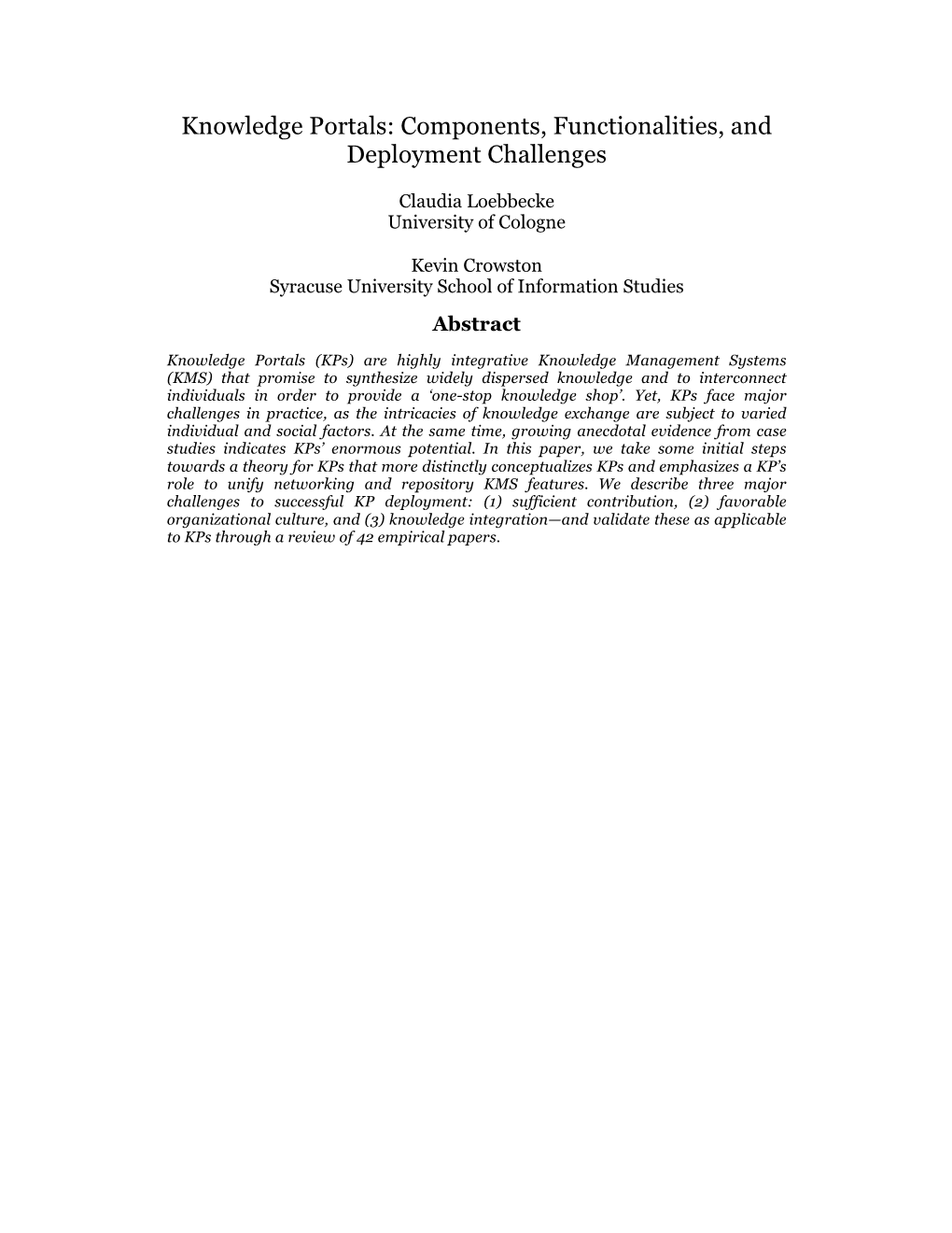 Knowledge Portals: Components, Functionalities, and Deployment Challenges