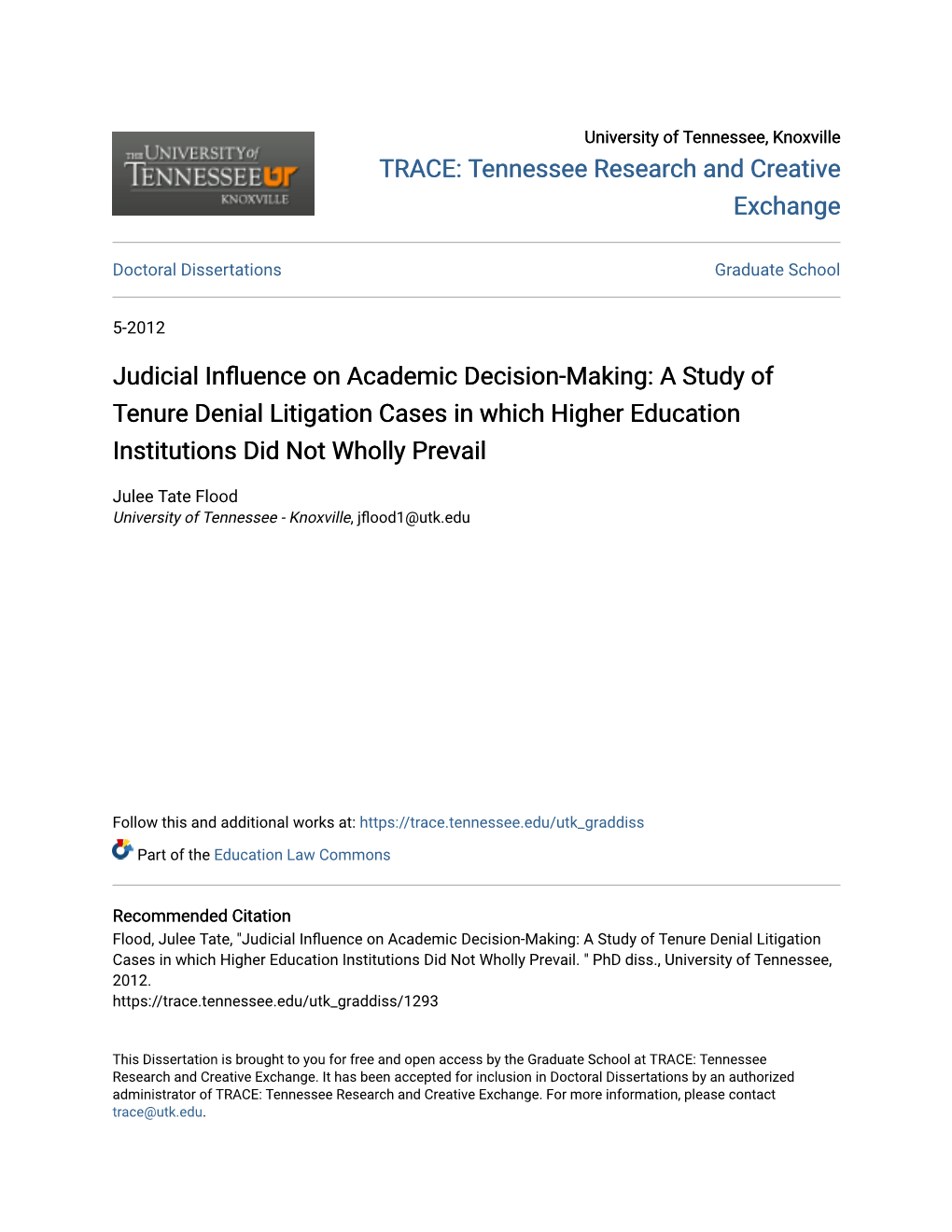 A Study of Tenure Denial Litigation Cases in Which Higher Education Institutions Did Not Wholly Prevail