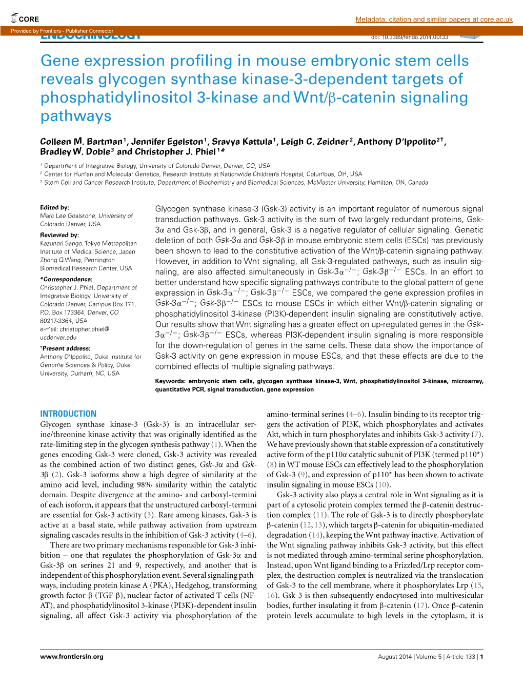 Gene Expression Profiling in Mouse Embryonic Stem Cells