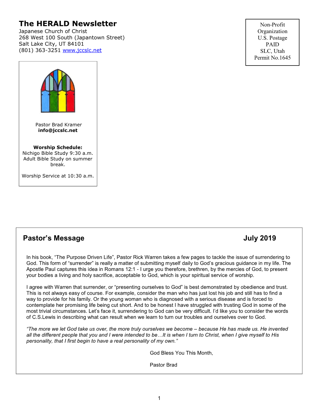 The HERALD Newsletter Pastor's
