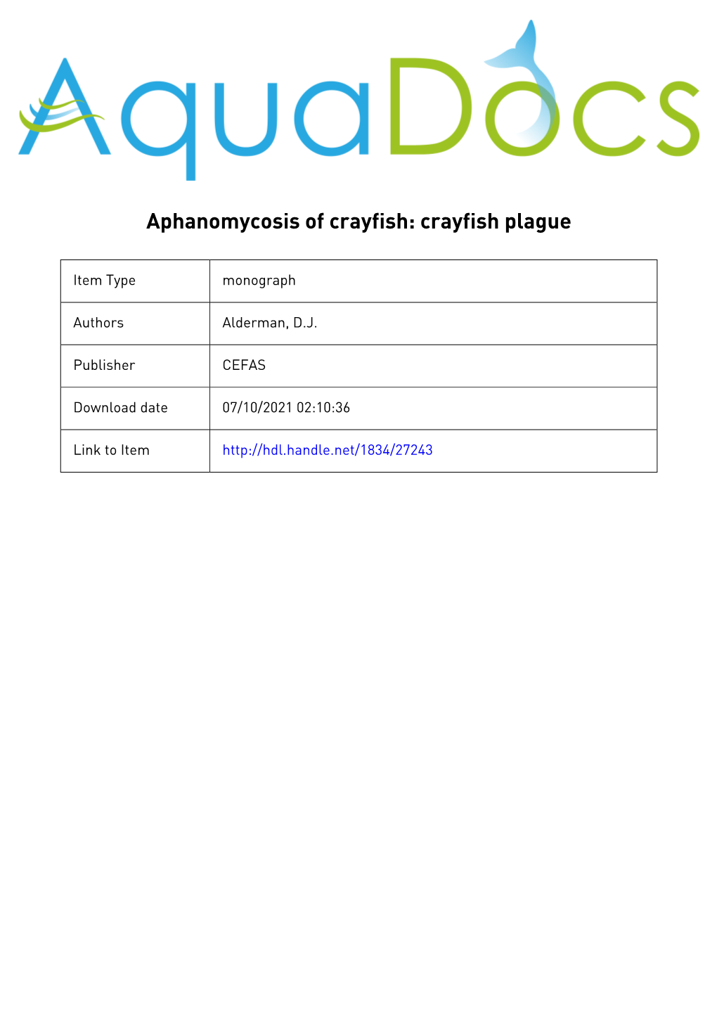 448 Aphanomycosis of Crayfish