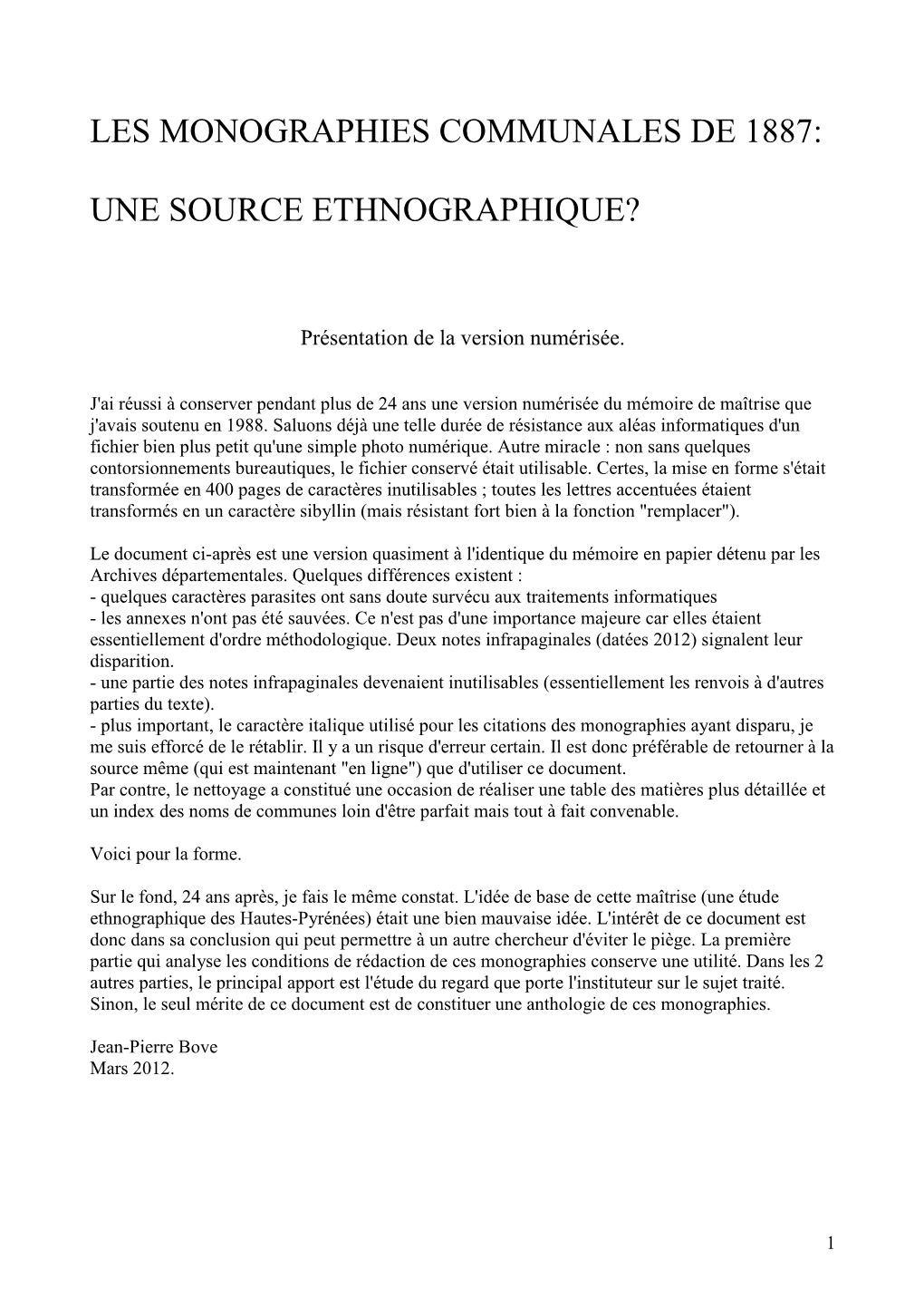 Les Monographies Communales De 1887: Une Source Ethnographique?