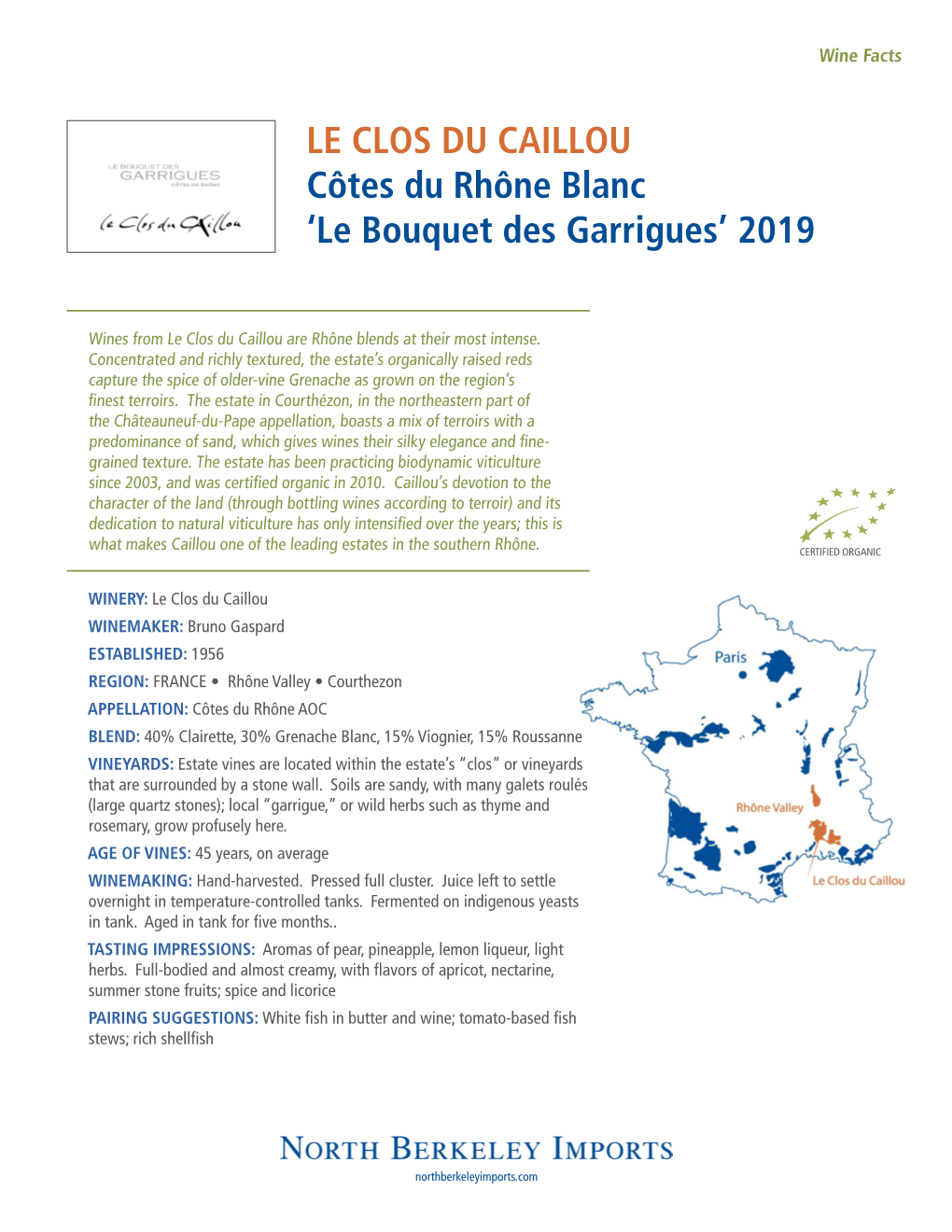 LE CLOS DU CAILLOU Côtes Du Rhône Blanc ‘Le Bouquet Des Garrigues’ 2019
