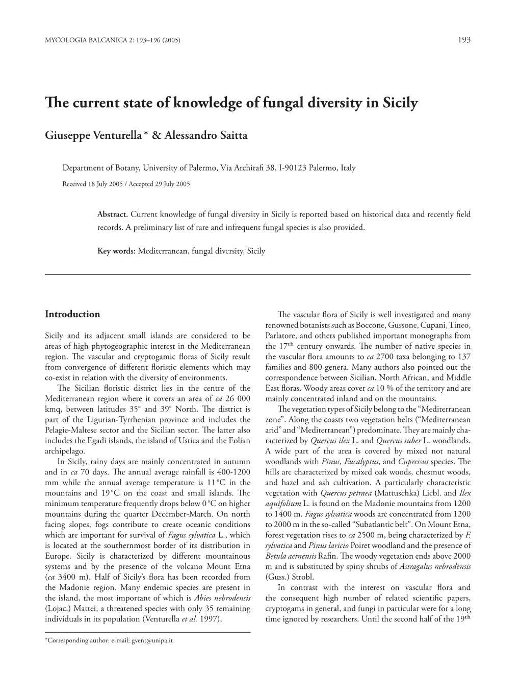 The Current State of Knowledge of Fungal Diversity in Sicily Century, for Example, Boletus Edulis Bull