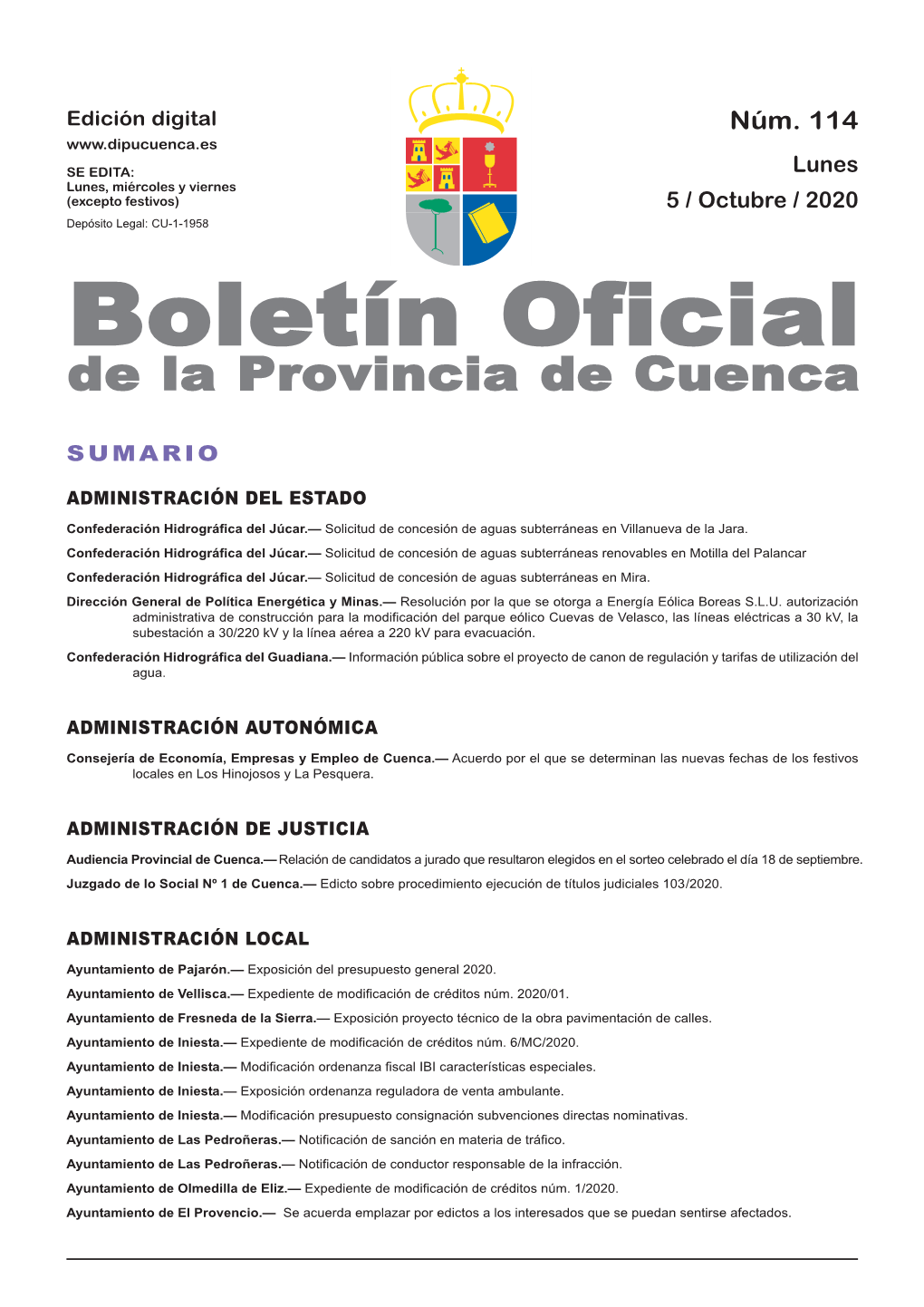 Boletín Oficial De La Provincia De Cuenca Sumario Administración Del Estado