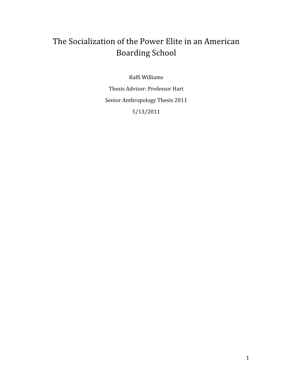 The Socialization of the Power Elite in an American Boarding School