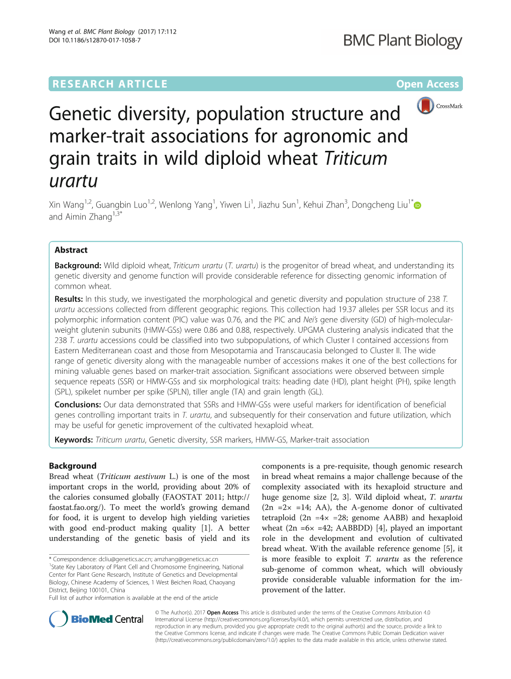 Genetic Diversity, Population Structure and Marker-Trait Associations For