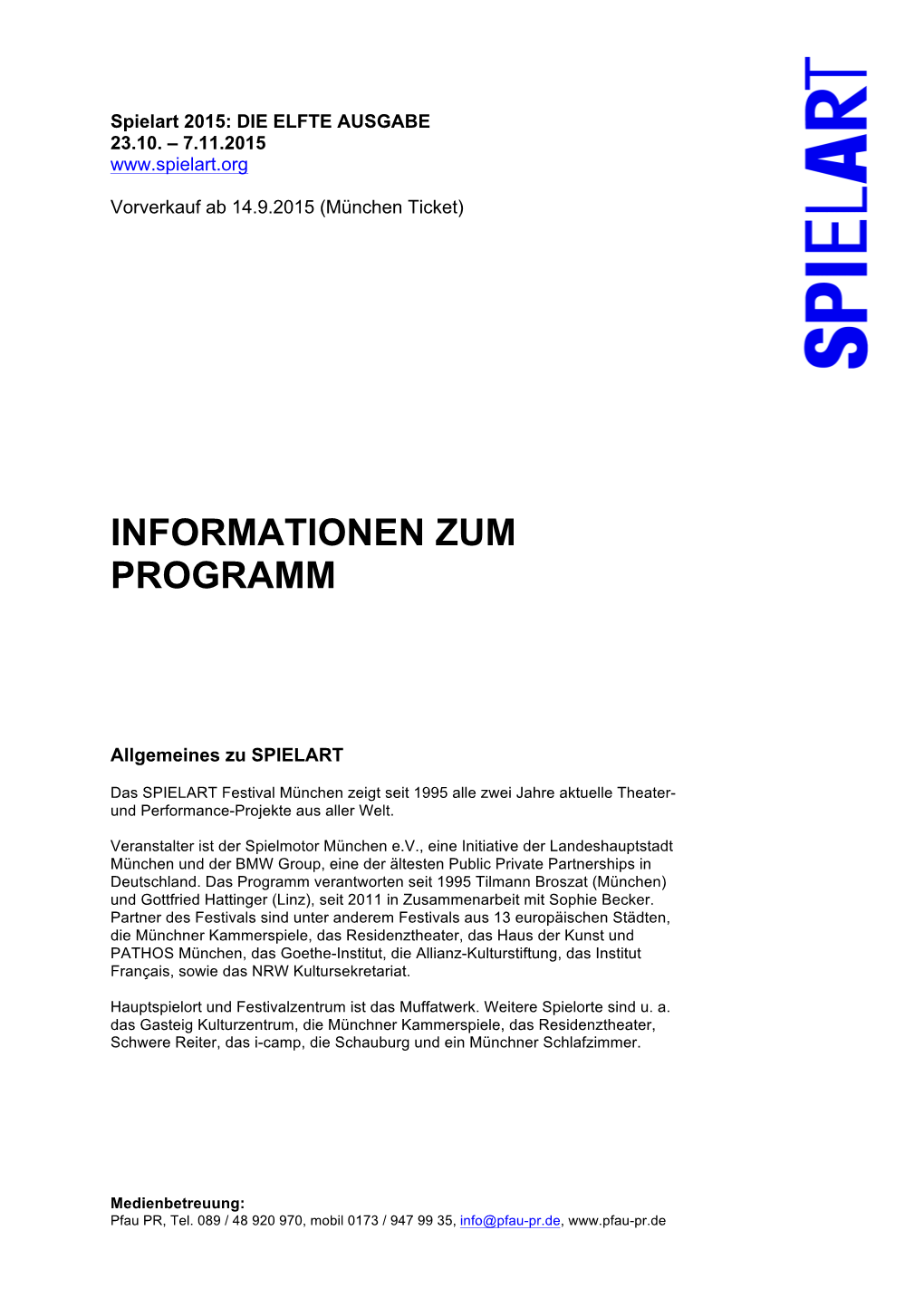 SPIELART 2015 Programminformationen