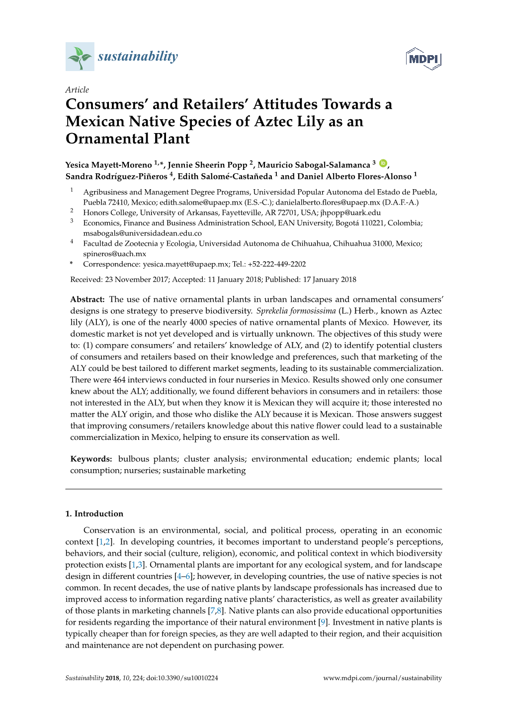 Consumers' and Retailers' Attitudes Towards a Mexican Native Species