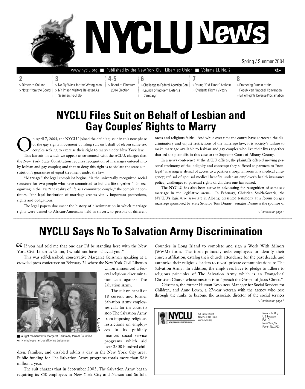 NYCLU News Spring/Summer 2004