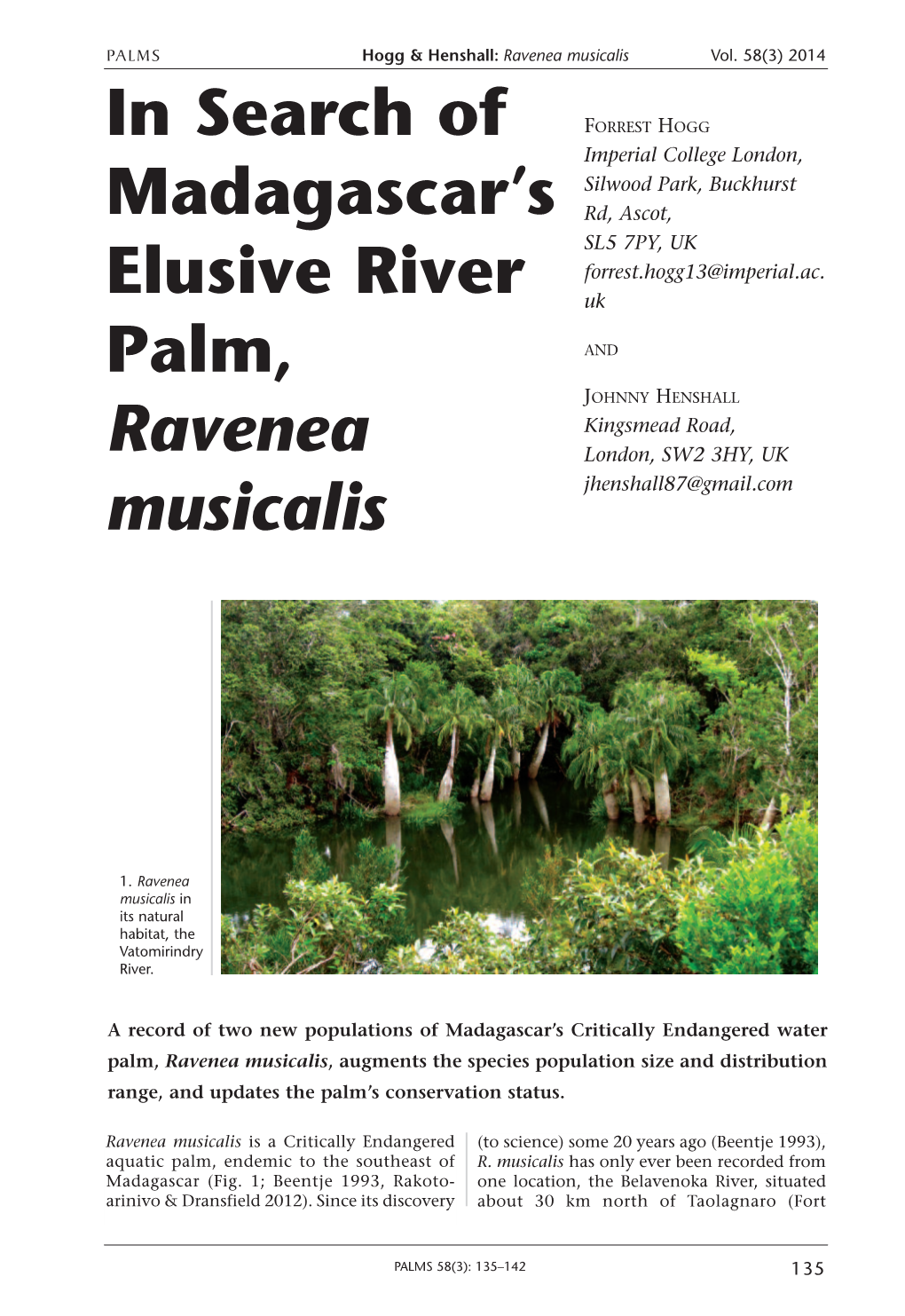 In Search of Madagascar's Elusive River Palm, Ravenea Musicalis