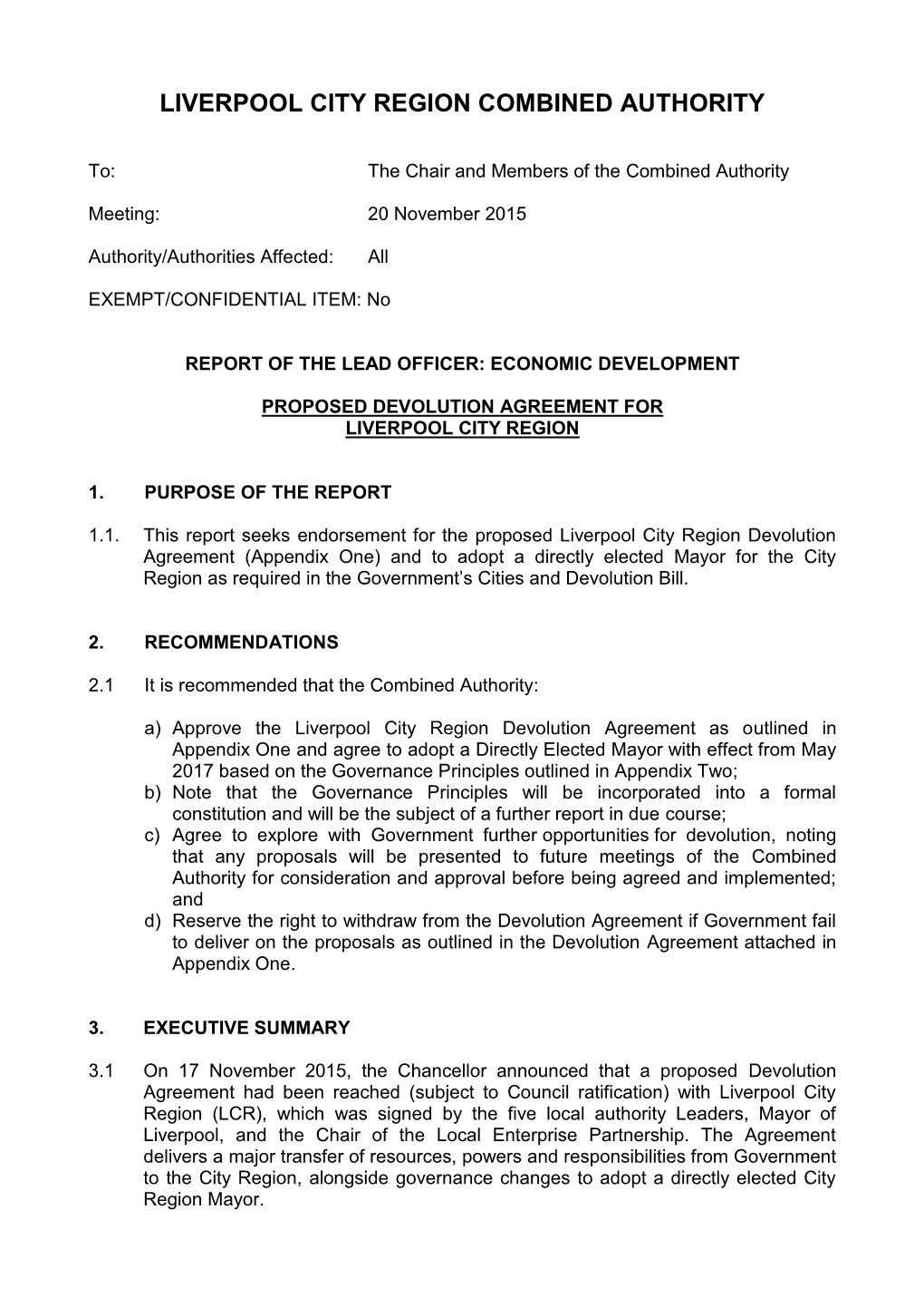 Proposed Devolution Agreement Liverpool City Region , Item 58