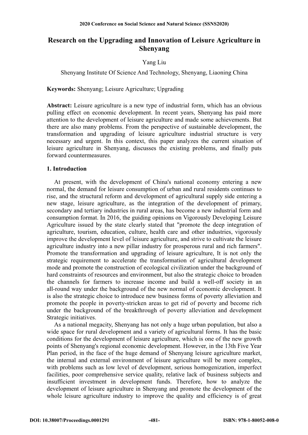 Research on the Upgrading and Innovation of Leisure Agriculture in Shenyang