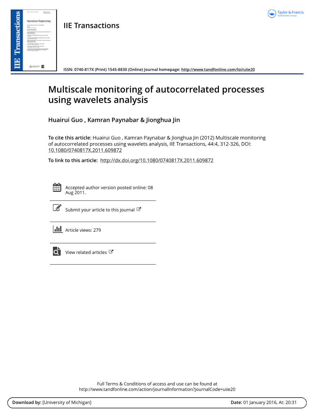 Multiscale Monitoring of Autocorrelated Processes Using Wavelets Analysis