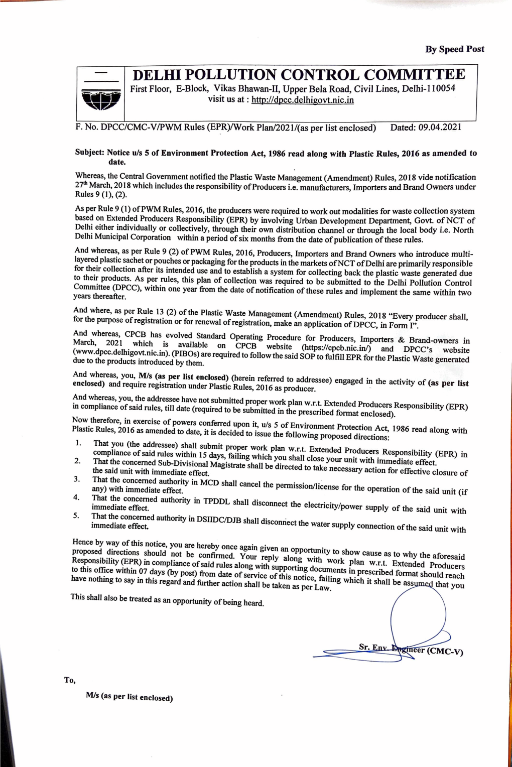 DELID POLLUTION CONTROL COMMITTEE First Floor, E-Block, Vikas Bhawan-11, Upper Bela Road, Civil Lines, Delhi-I I 0054 Visit Us at