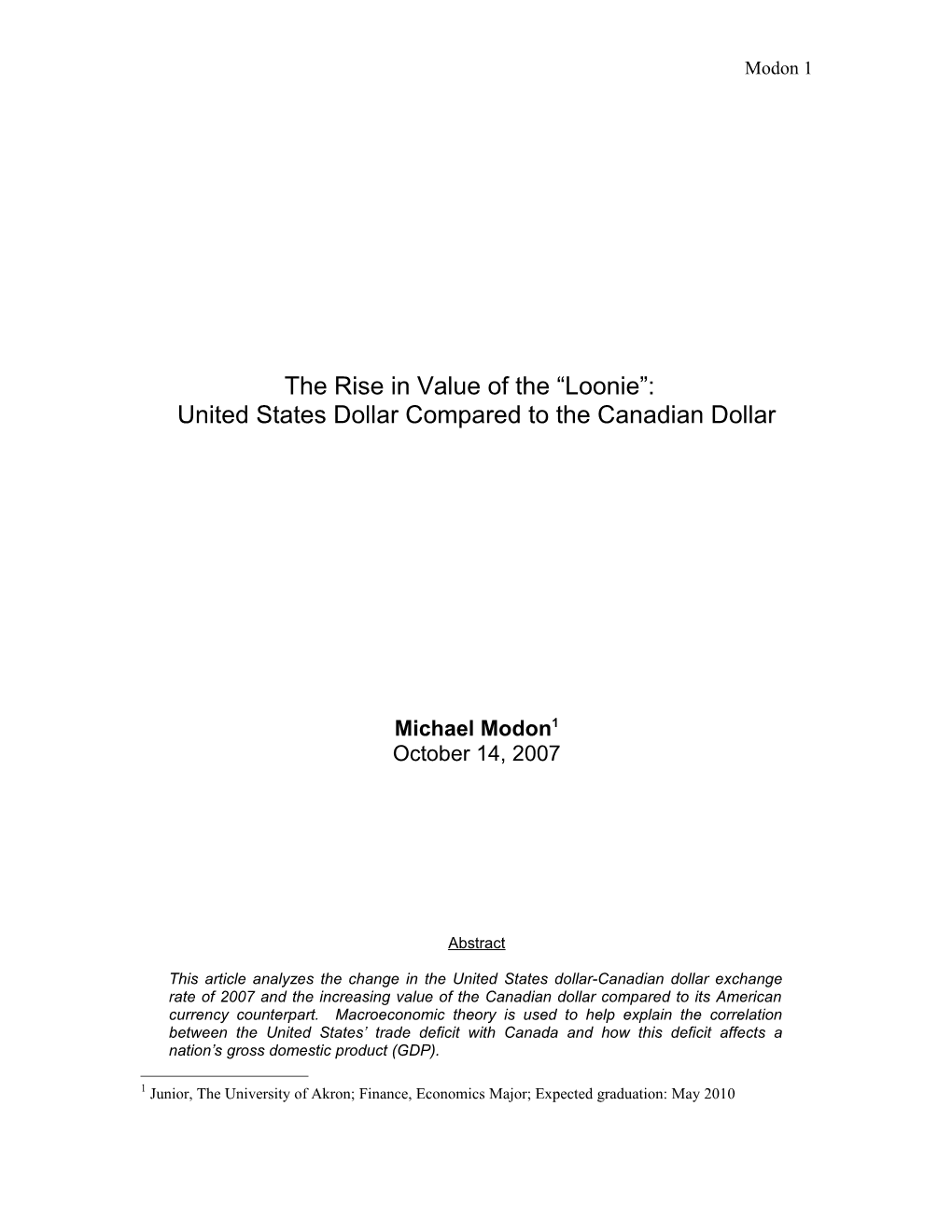 United States Dollar Compared to the Canadian Dollar