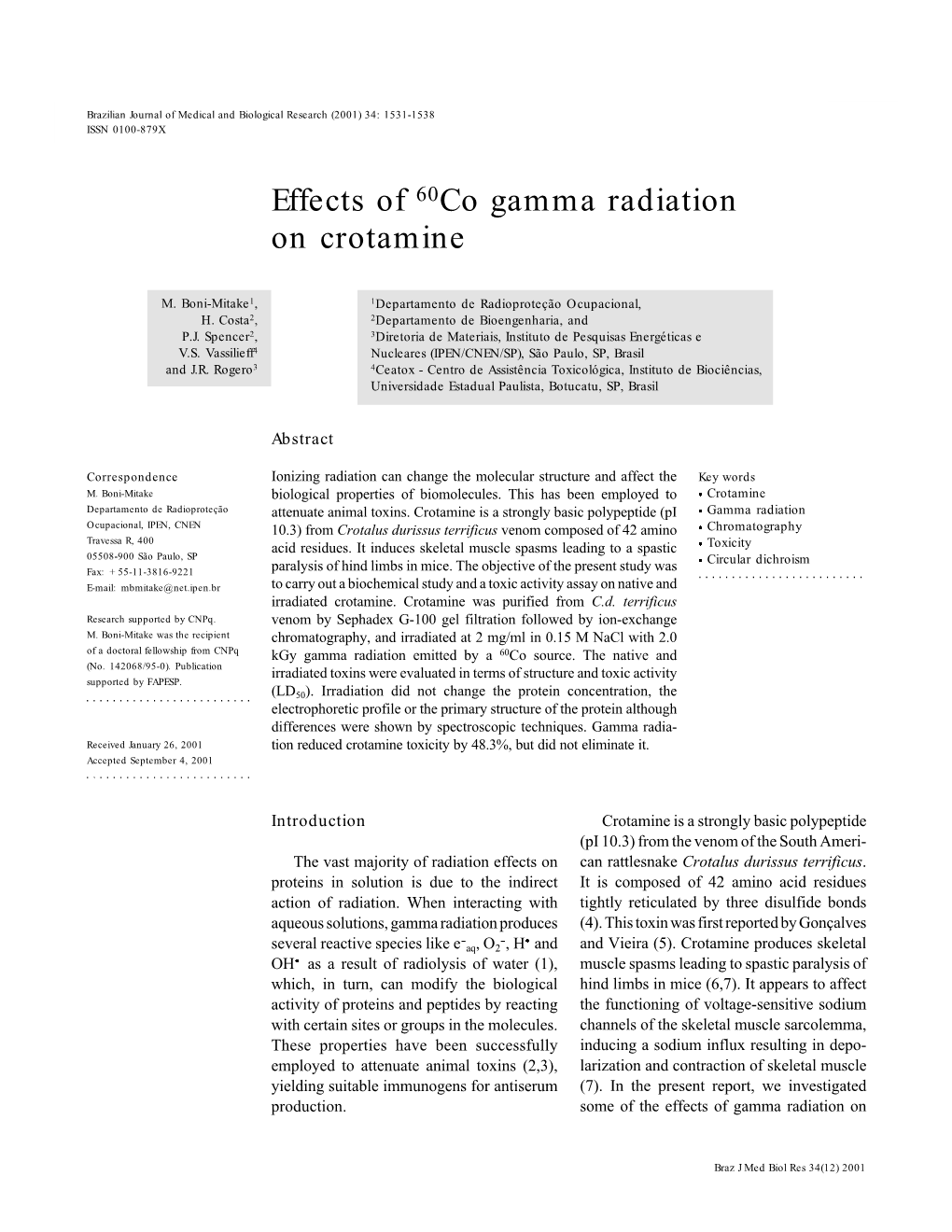 Effects of 60Co Gamma Radiation on Crotamine