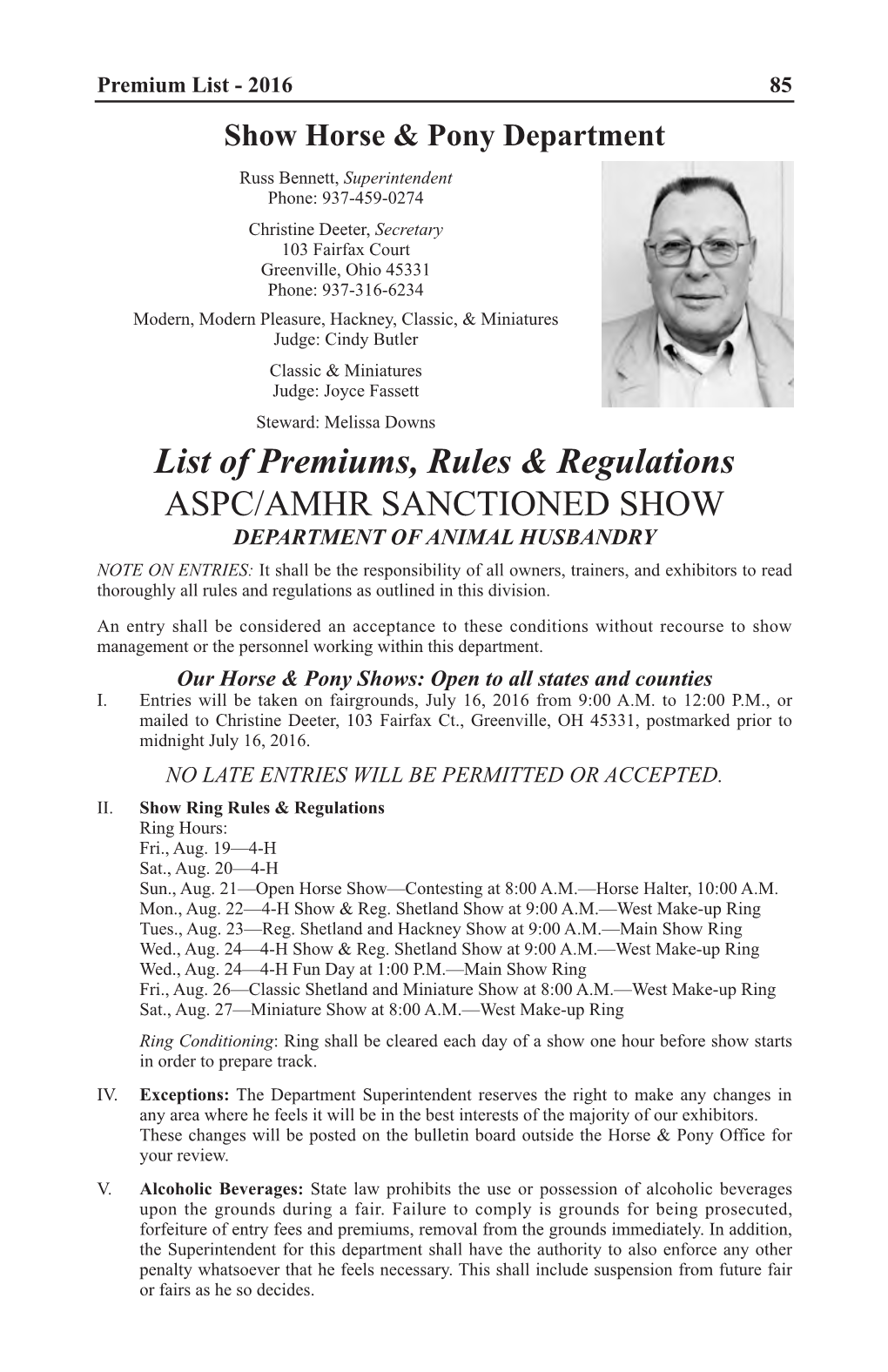 List of Premiums, Rules & Regulations ASPC/AMHR SANCTIONED SHOW