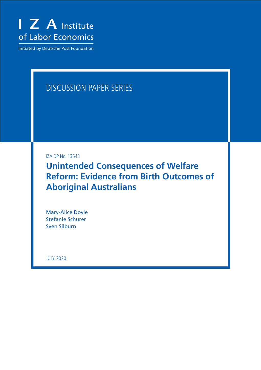 Unintended Consequences of Welfare Reform: Evidence from Birth Outcomes of Aboriginal Australians