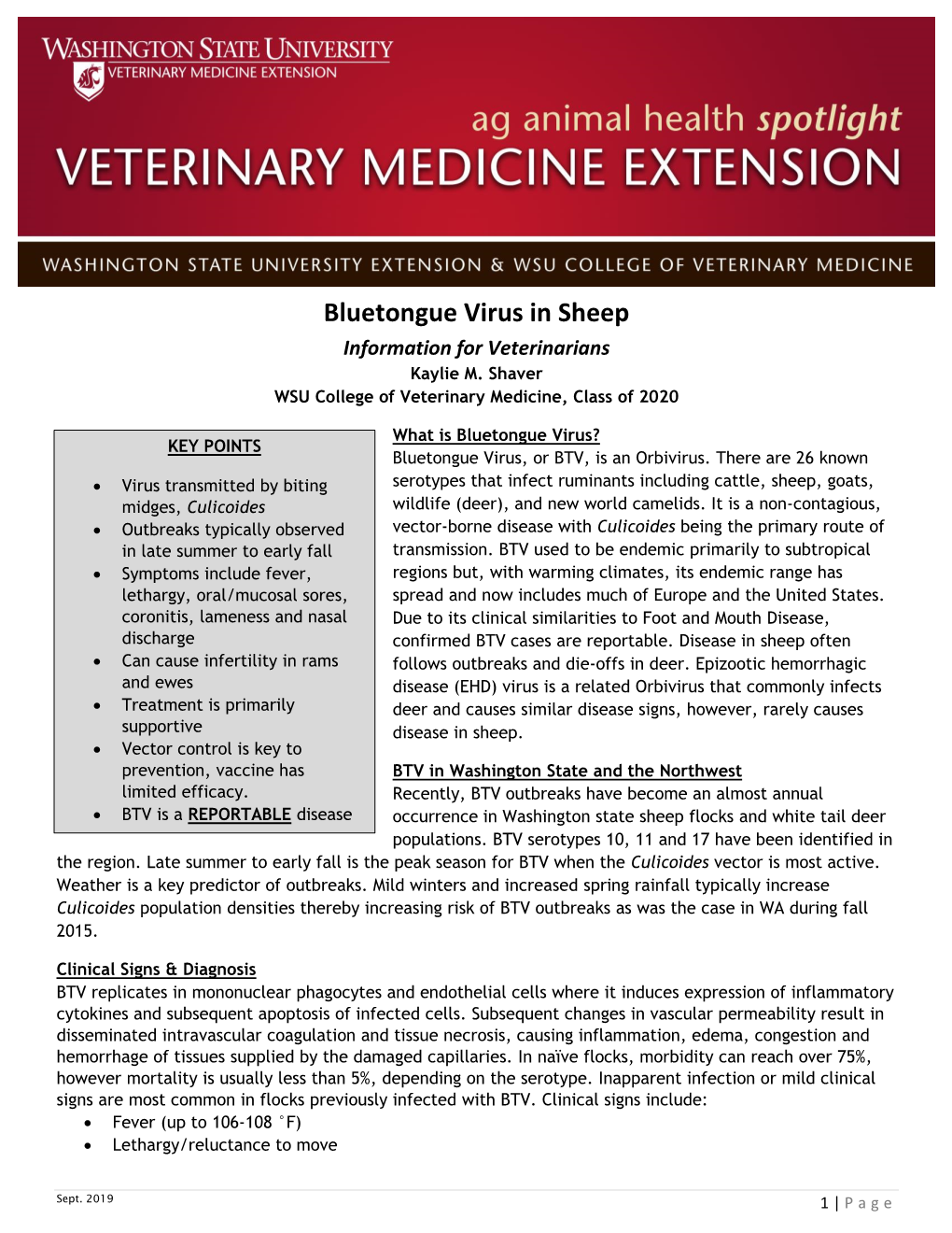 Bluetongue Virus in Sheep Information for Veterinarians Kaylie M