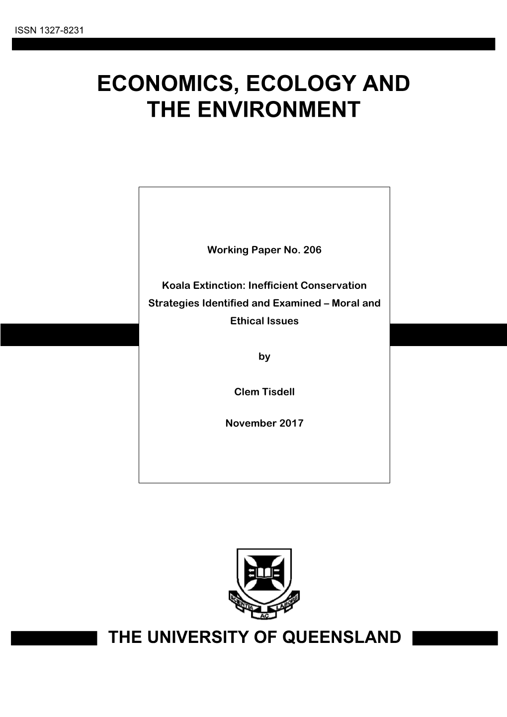 Economics, Ecology and the Environment