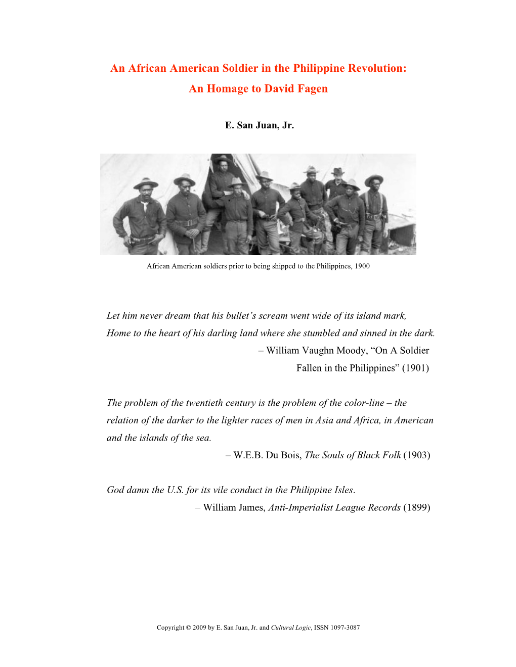 An African American Soldier in the Philippine Revolution: an Homage to David Fagen