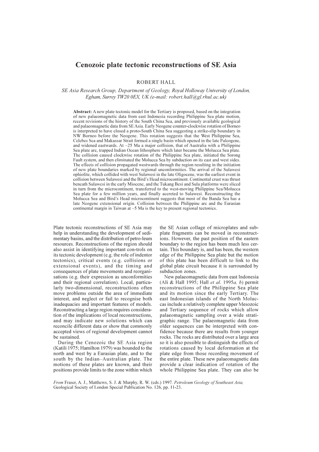 Cenozoic Plate Tectonic Reconstructions of SE Asia