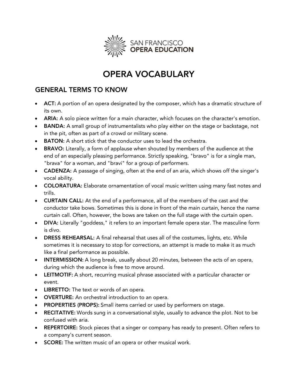 Opera Vocabulary