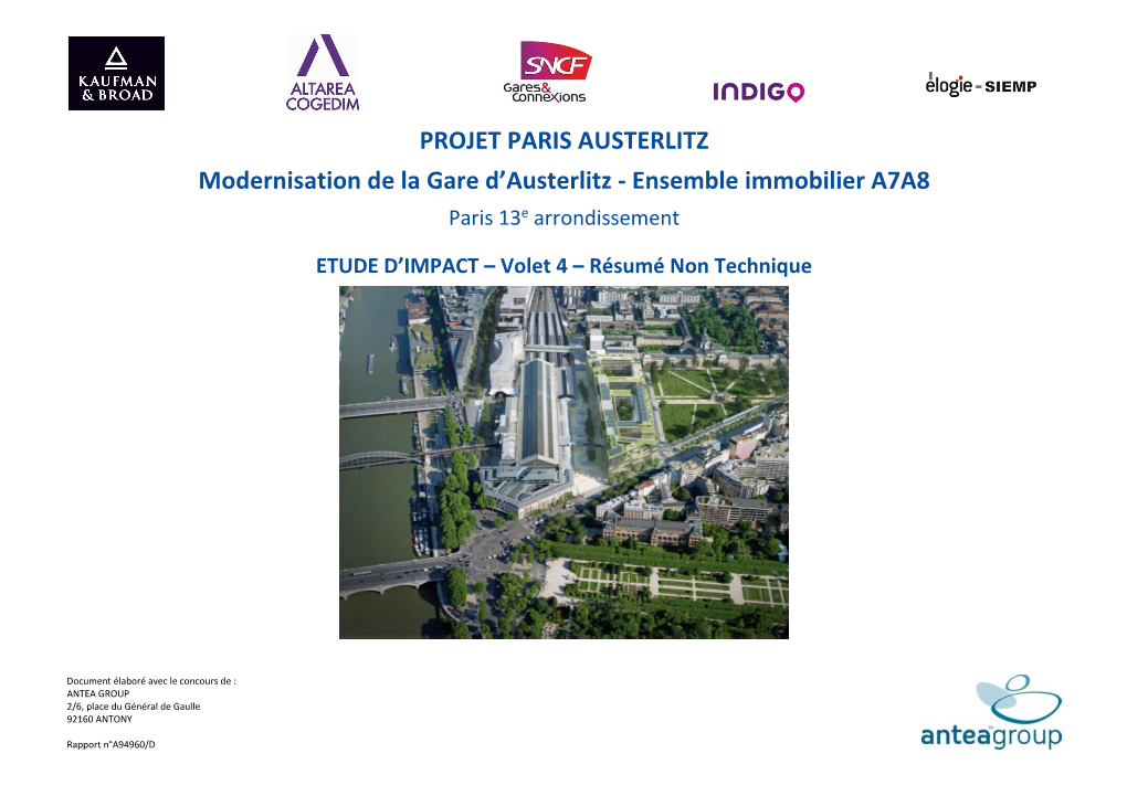 PROJET PARIS AUSTERLITZ Modernisation De La Gare D’Austerlitz - Ensemble Immobilier A7A8 Paris 13E Arrondissement