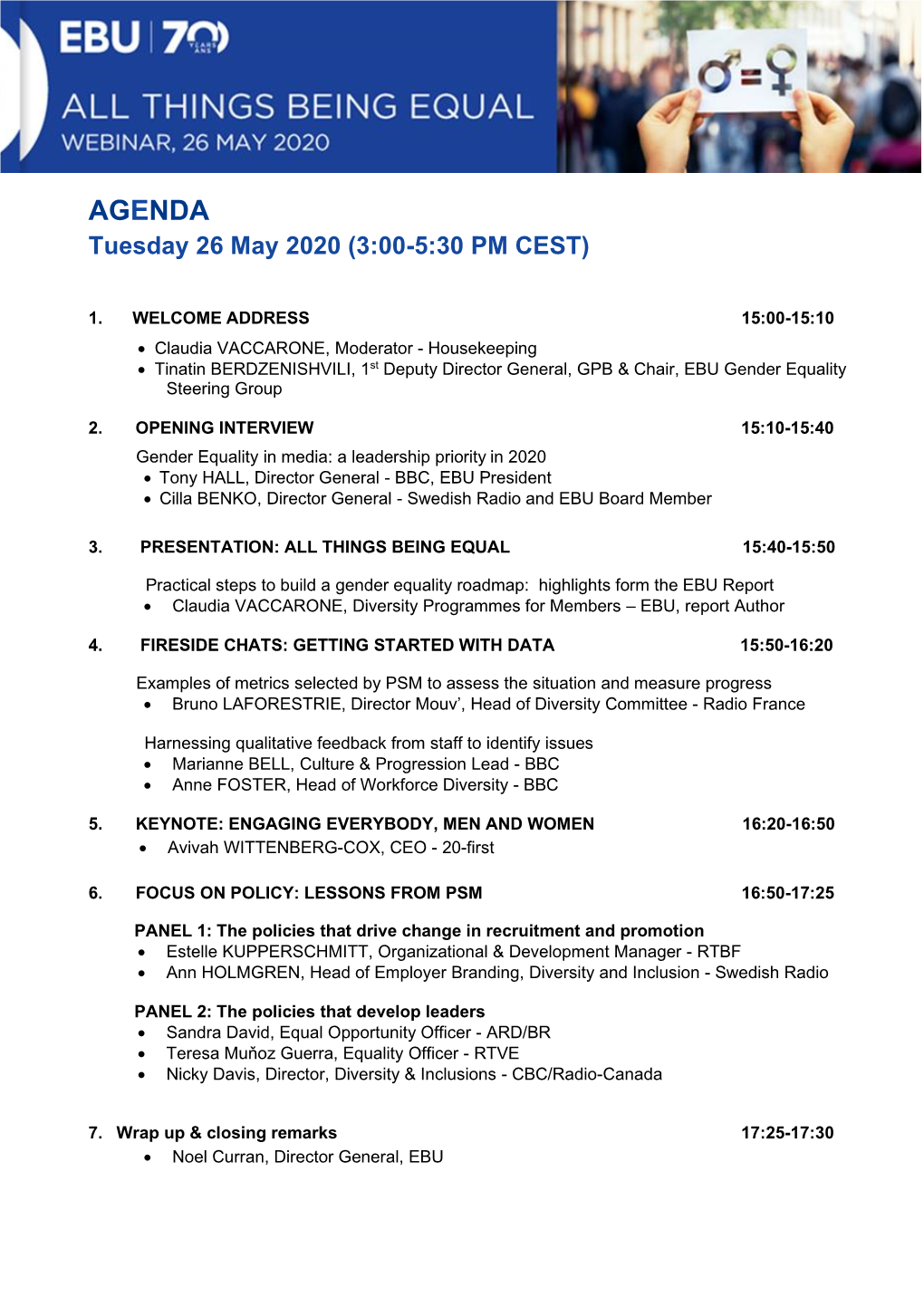 AGENDA Tuesday 26 May 2020 (3:00-5:30 PM CEST)