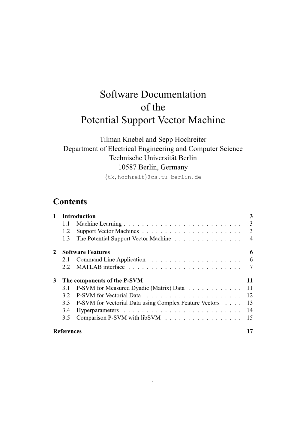 Software Documentation of the Potential Support Vector Machine