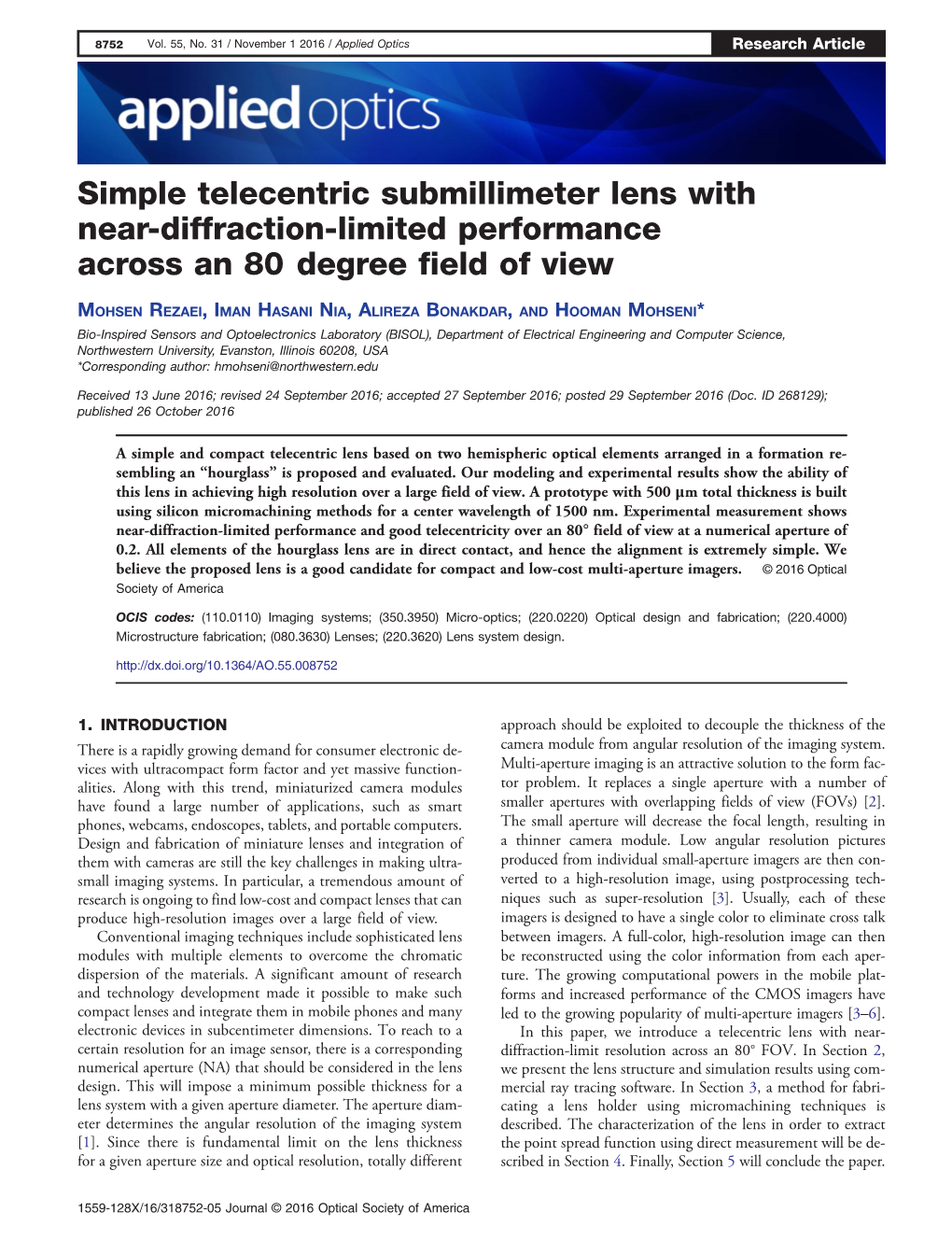 Simple Telecentric Submillimeter Lens with Near-Diffraction-Limited Performance Across an 80 Degree Field of View