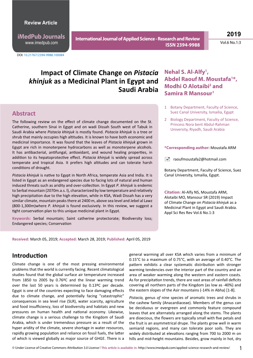 Impact of Climate Change on Pistacia Khinjuk As a Medicinal Plant In