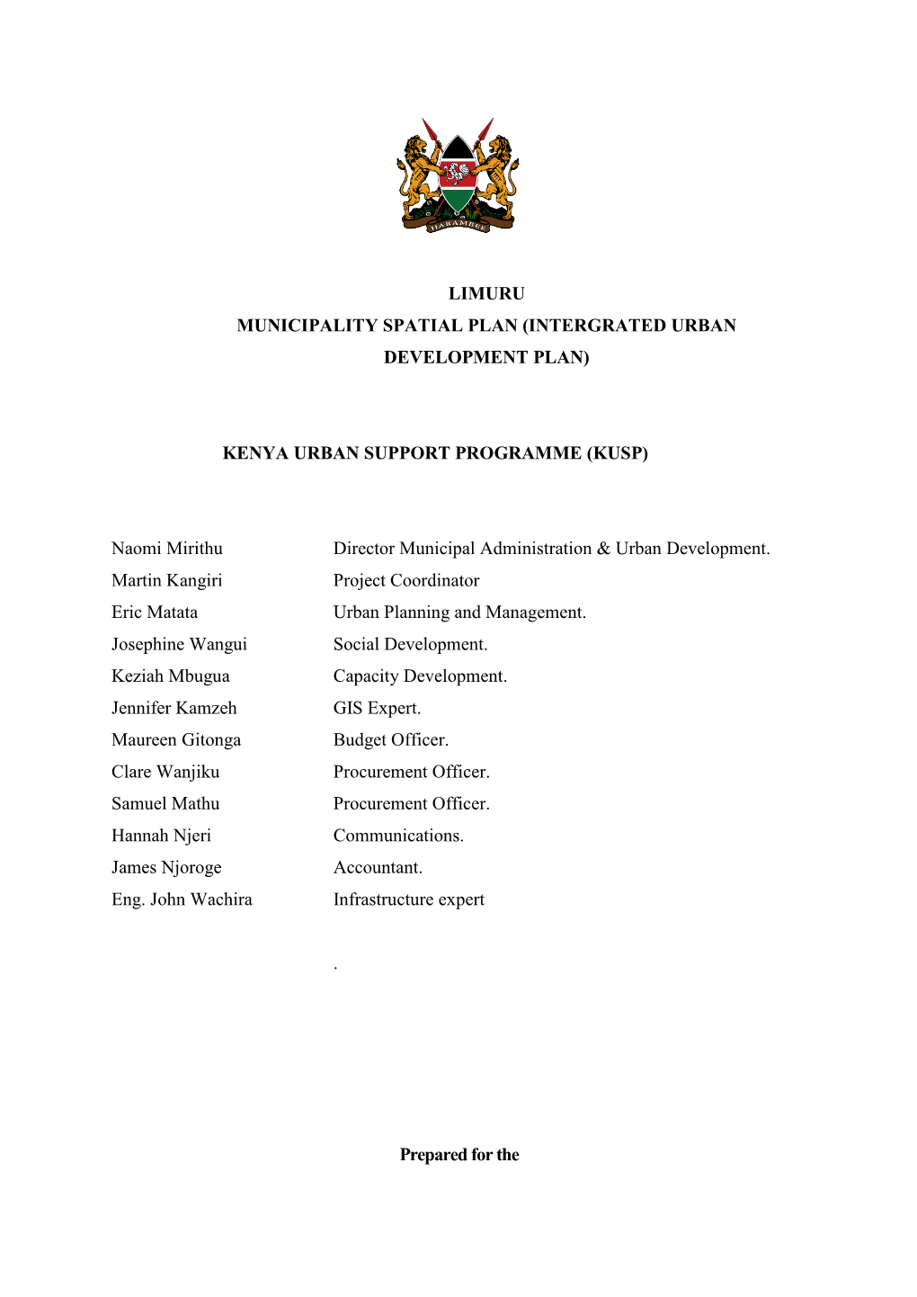 Limuru Municipality Spatial Plan (Intergrated Urban Development Plan)