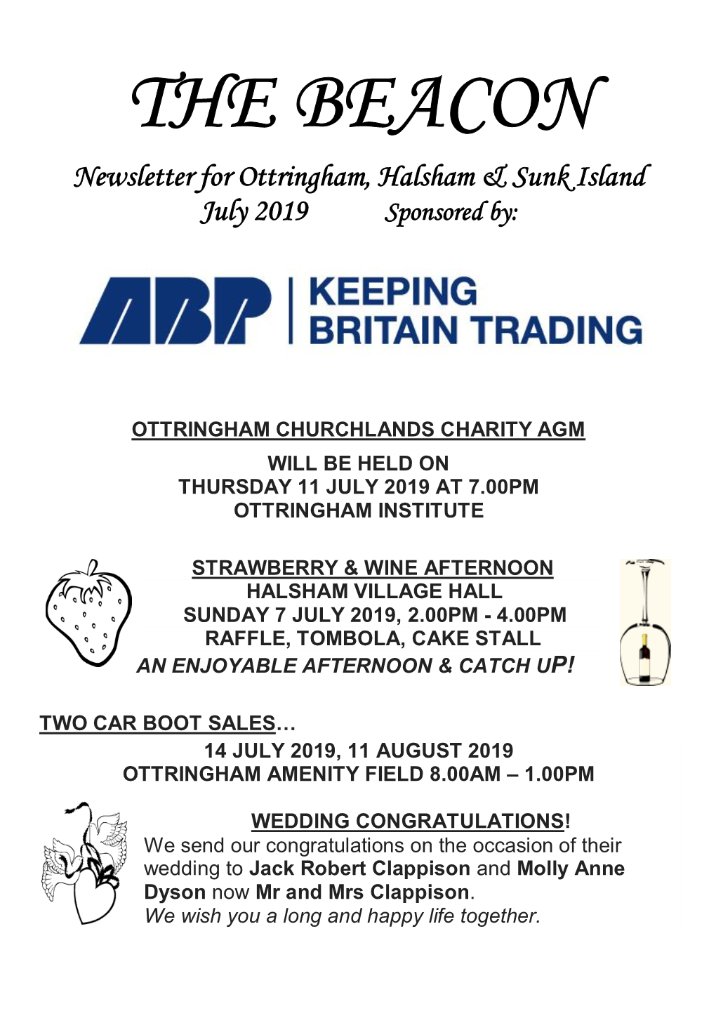 THE BEACON Newsletter for Ottringham, Halsham & Sunk Island July 2019 Sponsored By