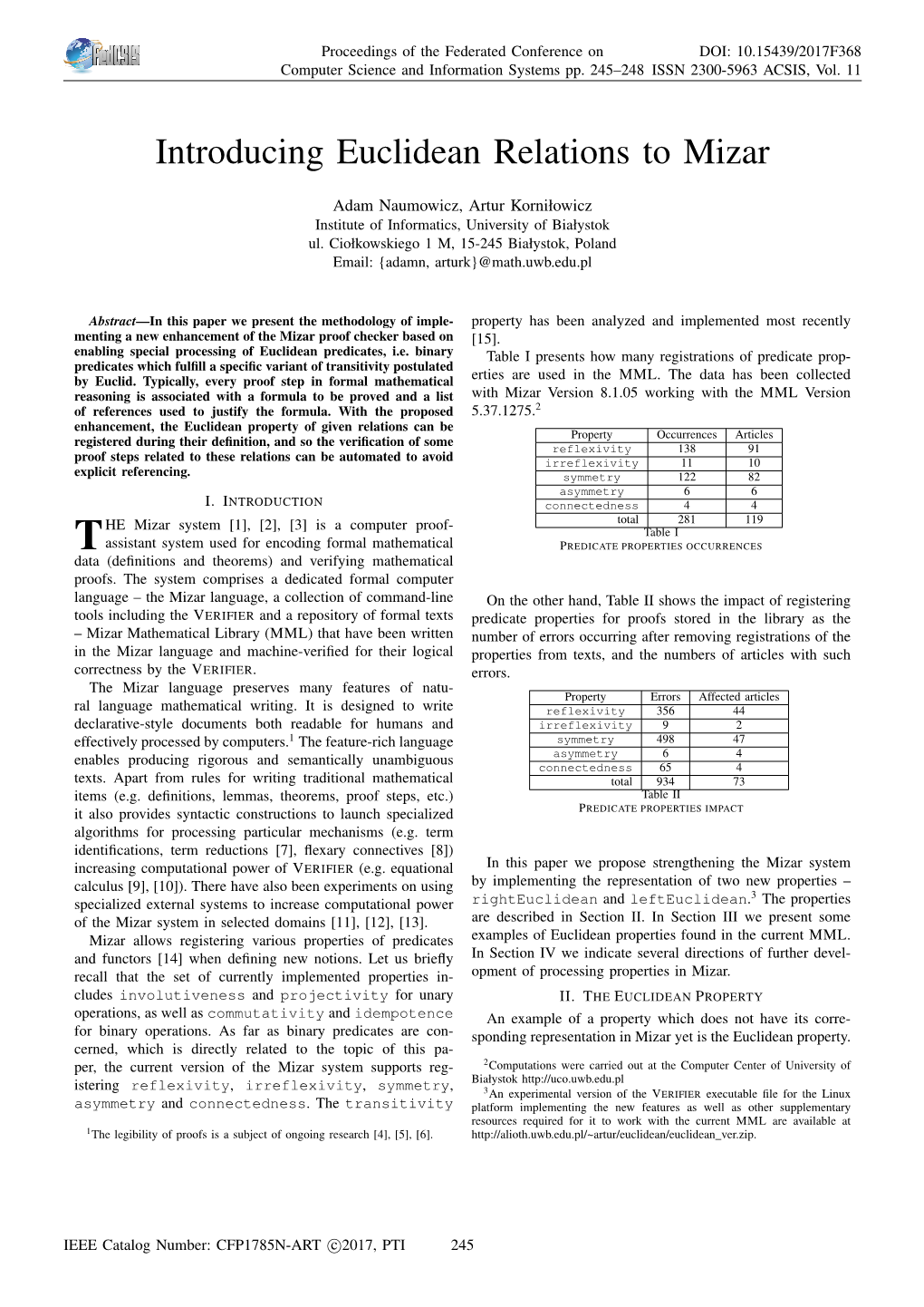 Introducing Euclidean Relations to Mizar