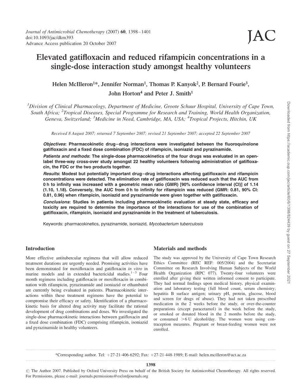 Elevated Gatifloxacin and Reduced Rifampicin Concentrations in a Single