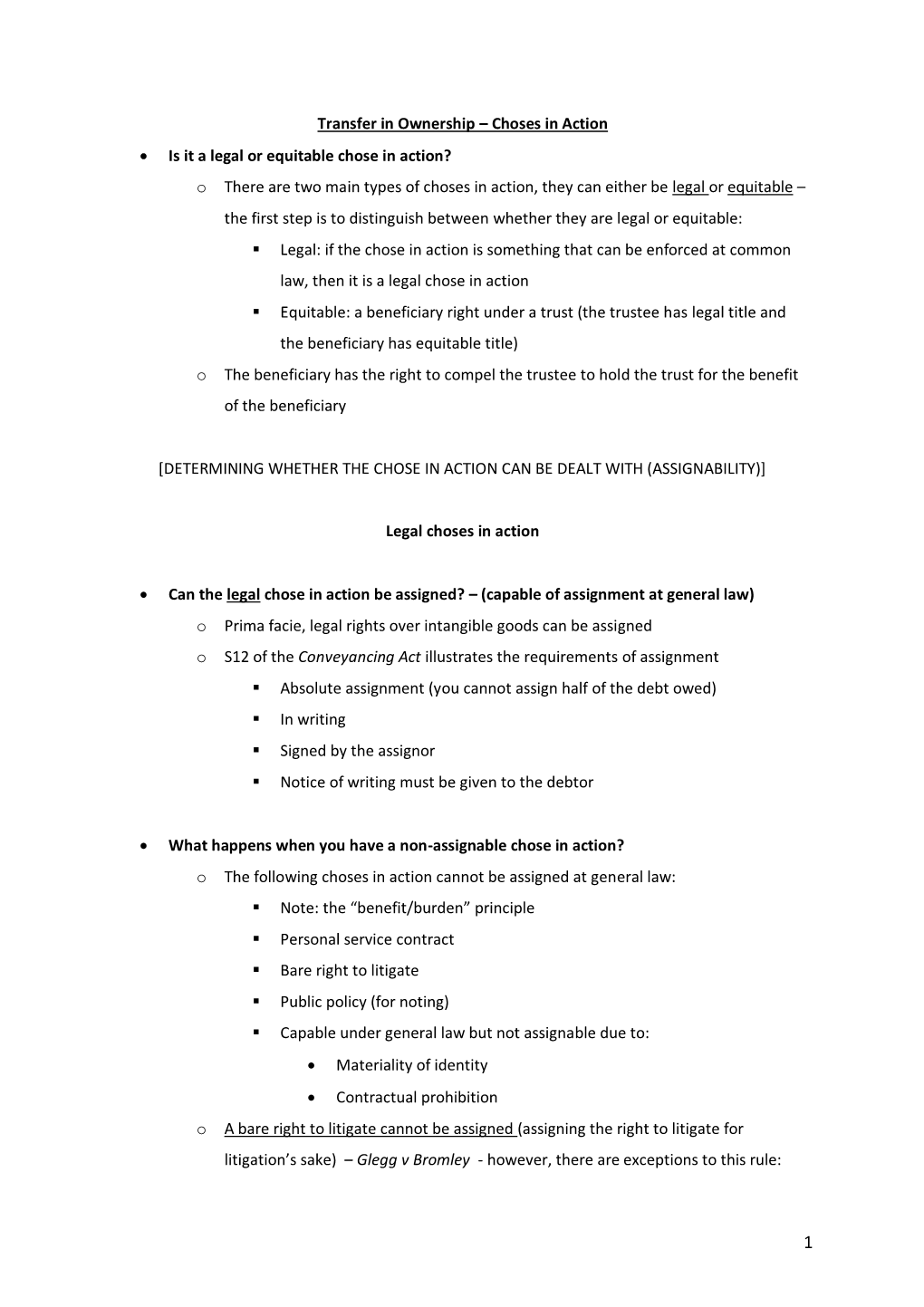 Choses in Action • Is It a Legal Or Equitable Chose in Action?