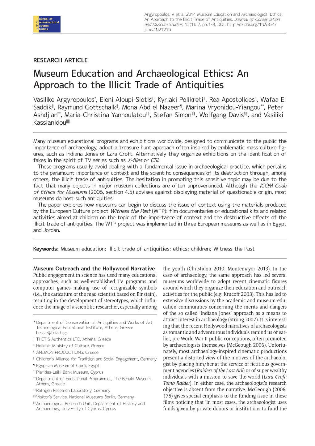 Museum Education and Archaeological Ethics: an Approach to the Illicit Trade of Antiquities