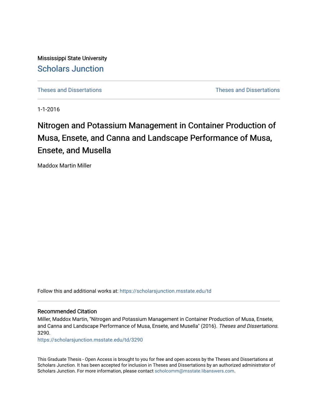 Nitrogen and Potassium Management in Container Production of Musa, Ensete, and Canna and Landscape Performance of Musa, Ensete, and Musella