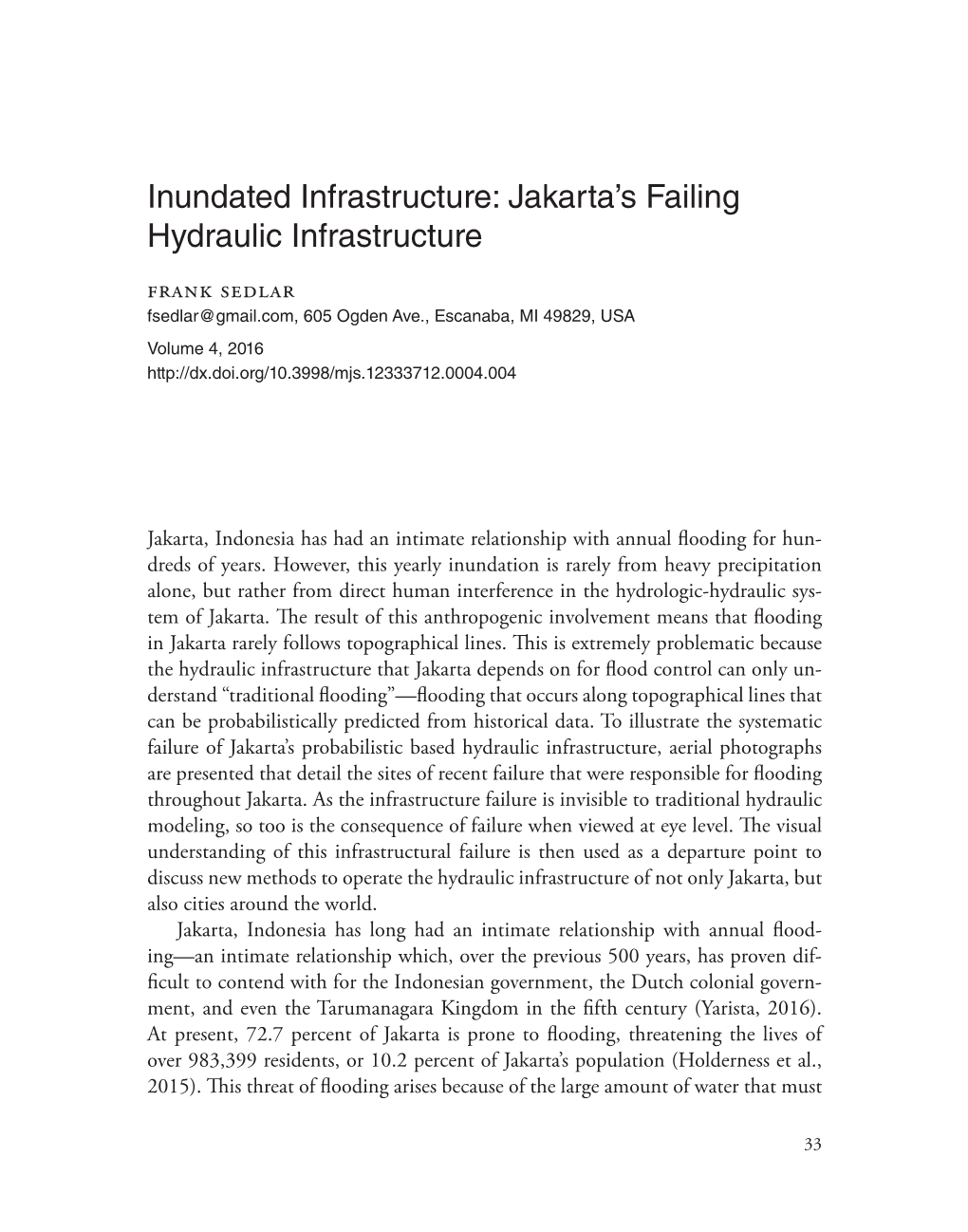 Jakarta's Failing Hydraulic Infrastructure